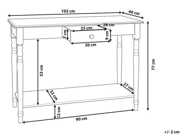 Beliani Konsola biała połysk 77 x 102 cm z półką i szufladką styl klasyczny Z szufladą Płyta MDF Drewno Głębokość 40 cm Sosna Pomieszczenie Pokój nastolatka
