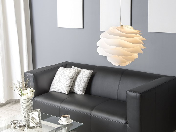 Beliani Lampa sufitowa biała 113 cm kształt kwiatu składana nowoczesna Metal Ilość źródeł światła 1 źródło Lampa szyszka Pomieszczenie Salon
