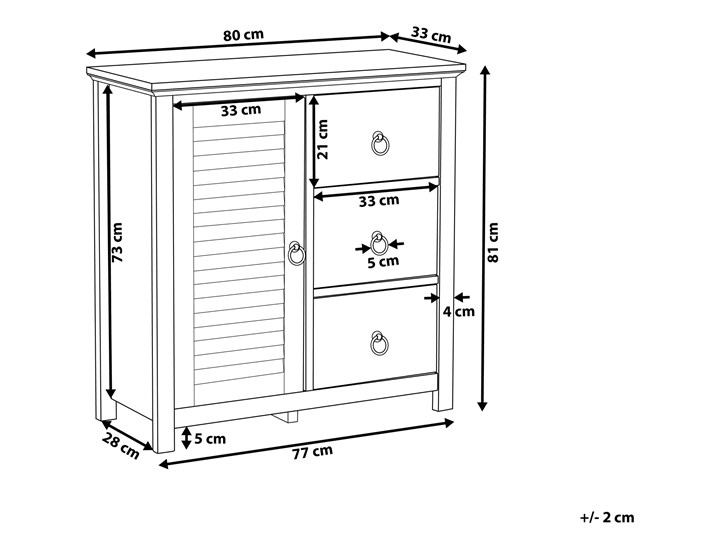 Beliani Komoda szafka kremowa drewniana 3 szuflady drzwiczki rustykalny styl do salonu Głębokość 33 cm Drewno Szerokość 80 cm Z szafkami i szufladami Płyta MDF Kolor Beżowy
