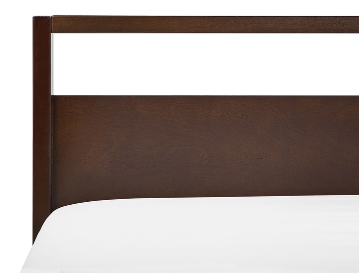 Beliani Łóżko ze stelażem ciemne drewno sosnowe 140 x 200 cm z zagłówkiem styl retro Łóżko drewniane Kolor Brązowy Styl Minimalistyczny