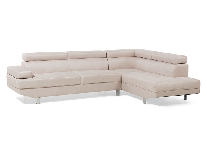 Beliani Narożnik lewostronny beżowy tapicerowany 5 osobowa sofa z regulowanymi zagłówkami Lewostronne Nóżki Na nóżkach