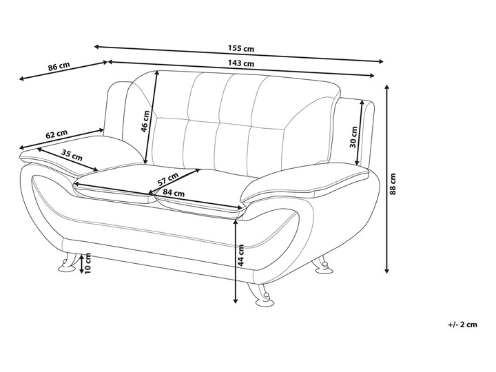 Beliani Sofa 2-osobowa biała tapicerowana ekoskórą srebrne nóżki grube oparcie retro design Stała konstrukcja Funkcje Bez dodatkowych funkcji Szerokość 155 cm Głębokość 86 cm Kolor Biały