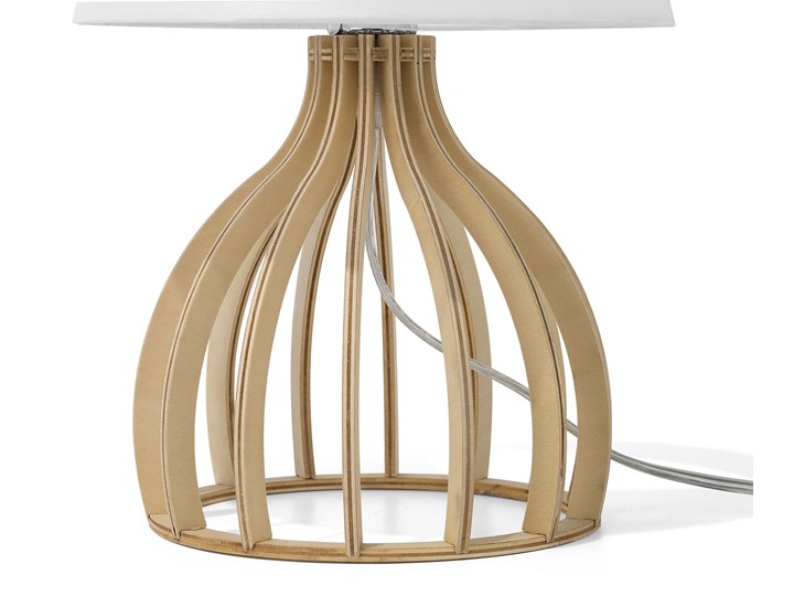 Beliani Lampa stołowa biała jasne drewno 36 cm okrągły abażur ażurowa nowoczesna Lampa z abażurem Lampa nocna Pomieszczenie Przedpokój