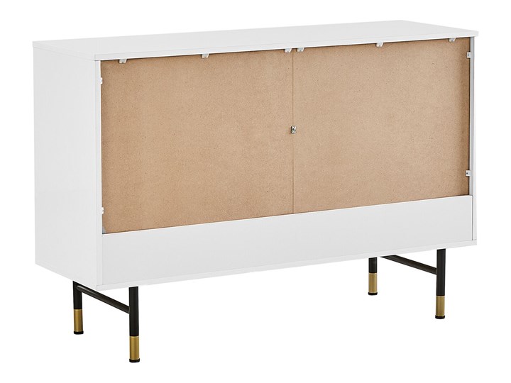 Beliani Komoda biała czarne nogi 82 x 120 cm dwie szafki geometryczny wzór styl retro Wysokość 82 cm Płyta MDF Z szafkami Głębokość 40 cm Kolor Biały