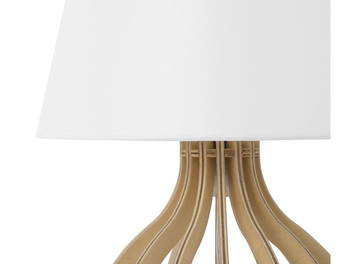 Beliani Lampa stołowa biała jasne drewno 36 cm okrągły abażur ażurowa nowoczesna Lampa nocna Lampa z abażurem Kolor Biały