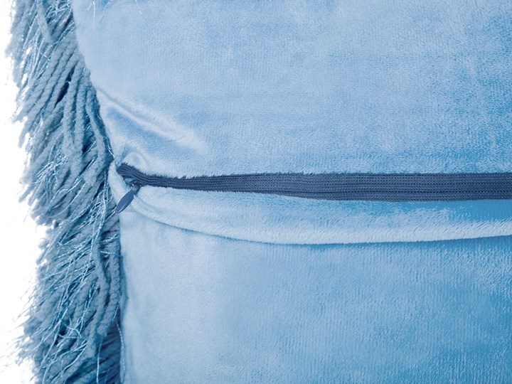 Beliani Zestaw 2 poduszek dekoracyjnych niebieskie poliestrowe materiał szare włochate poszewki z wypełnieniem 45 cm kwadratowe Poliester Pomieszczenie Sypialnia Poszewka dekoracyjna 45x45 cm Kategoria Poduszki i poszewki dekoracyjne