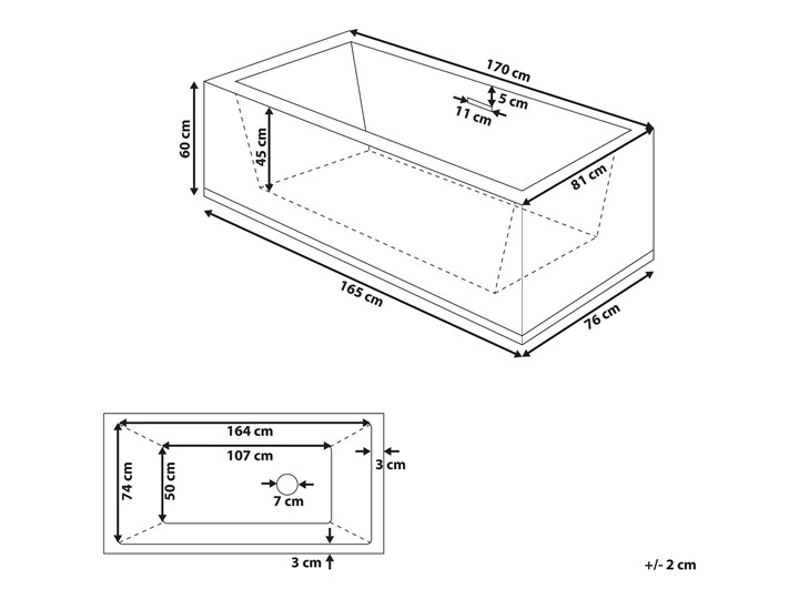 Beliani Wanna wolnostojąca biała akrylowa 170 x 81 cm system przelewowy prostokątna współczesna Długość 170 cm Symetryczne Wolnostojące Kolor Biały Kategoria Wanny