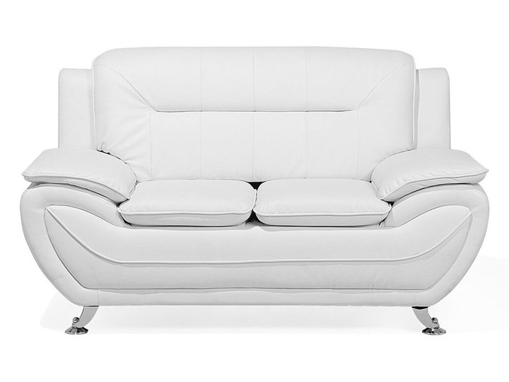Beliani Sofa 2-osobowa biała tapicerowana ekoskórą srebrne nóżki grube oparcie retro design Boki Z bokami Głębokość 86 cm Stała konstrukcja Szerokość 155 cm Pomieszczenie Salon