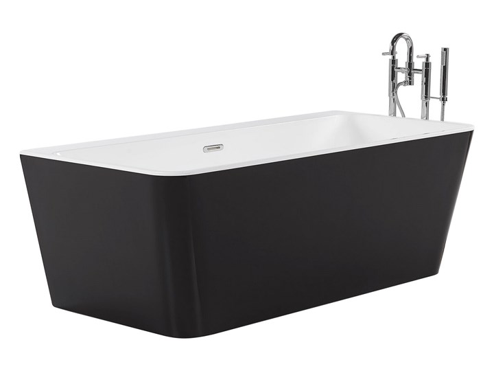 Beliani Wanna czarna akrylowa 170 x 80 cm system przelewowy prostokątna minimalistyczny design Symetryczne Długość 170 cm Kolor Czarny