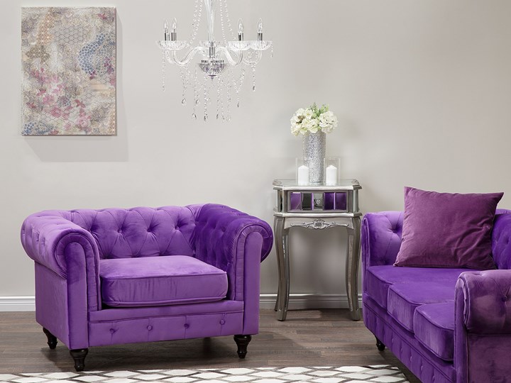 Beliani Fotel fioletowy welur chesterfield tuftowany pikowany aksamit vintage glamour salon Fotel tradycyjny Tkanina Szerokość 110 cm Drewno Tworzywo sztuczne Styl Tradycyjny
