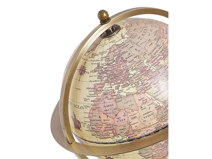 Beliani Figurka dekoracyjna globus w stylu vintage 16 cm Globusy Metal Kolor Beżowy