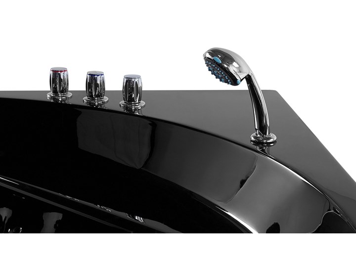 Beliani Wanna narożna czarna akrylowa 140 cm LED hydromasaż zagłówki współczesna Stal Kolor Czarny