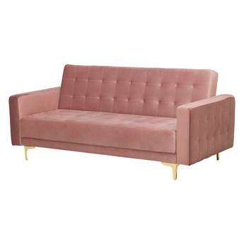 Beliani Sofa rozkładana różowa welurowa trzyosobowa pikowana kanapa modułowa do salonu z funkcją spania