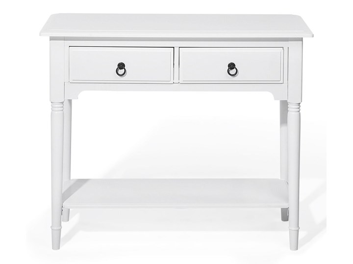 Beliani Konsola biała 91 x 38 cm 2 szuflady 1 półka retro Z półką Styl Tradycyjny Płyta MDF Z szufladą Wysokość 79 cm Szerokość 91 cm Drewno Kategoria Konsole