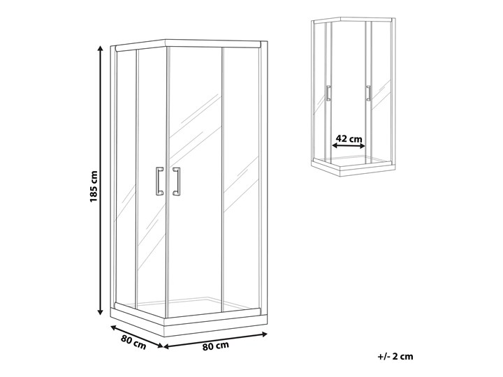 Beliani Kabina prysznicowa srebrna szkło hartowane aluminum podwójne drzwi 80x80x185cm nowoczesny design Kwadratowa Rodzaj drzwi Rozsuwane Narożna Kategoria Kabiny prysznicowe