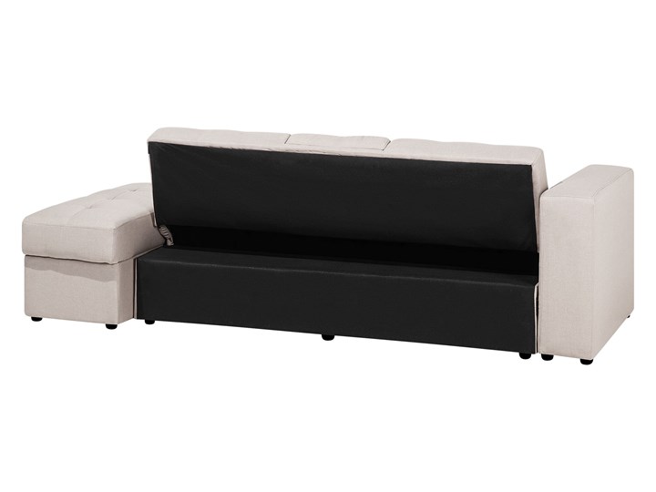 Beliani Sofa rozkładana beżowa 3-osobowa z pojemnikiem, otomaną i stolikiem z funkcją spania pikowana nowoczesna Materiał obicia Tkanina Głębokość 94 cm Szerokość 210 cm Stała konstrukcja Boki Z bokami