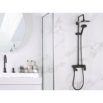 Beliani Kolumna prysznicowa czarna matowa mosiężna prysznic z deszczownicą łazienka nowoczesna glamour