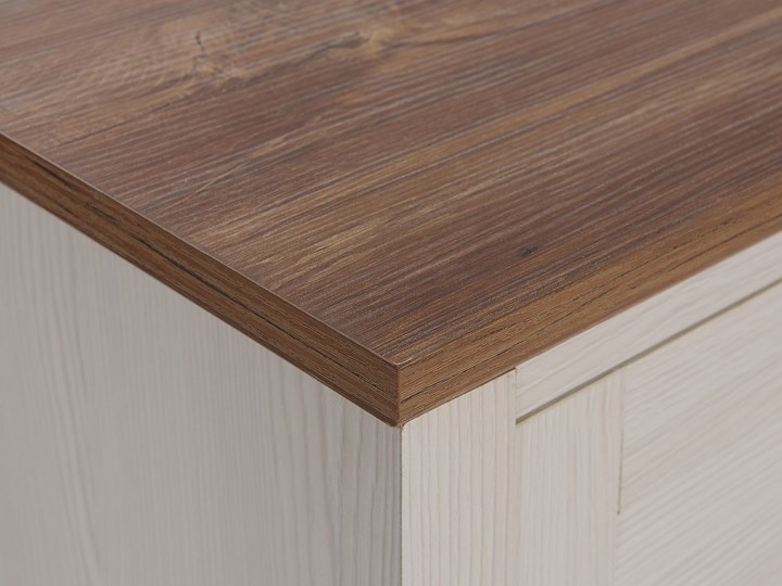 Beliani Komoda szafka kremowa drewniana 3 szuflady drzwiczki rustykalny styl do salonu Kolor Beżowy Z szafkami i szufladami Płyta MDF Szerokość 80 cm Głębokość 33 cm Drewno Kategoria Komody