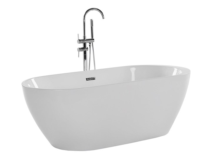 Beliani Wanna wolnostojąca biała akrylowa 170 x 80 cm system przelewowy owalna retro Długość 170 cm Wolnostojące Kolor Biały Kategoria Wanny