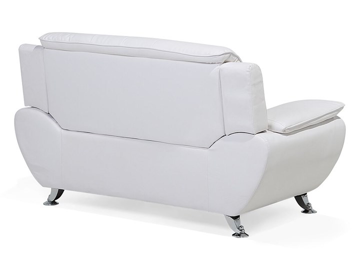 Beliani Sofa 2-osobowa biała tapicerowana ekoskórą srebrne nóżki grube oparcie retro design Stała konstrukcja Głębokość 86 cm Kategoria Sofy i kanapy Szerokość 155 cm Typ Gładkie