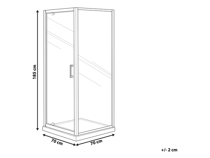 Beliani Kabina prysznicowa srebrna szkło hartowane aluminium pojedyncze drzwi 70 x 70 x 185 cm nowoczesny design Kwadratowa Narożna Szerokość 70 cm Kategoria Kabiny prysznicowe