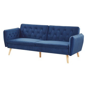 Beliani Sofa rozkładana niebieska welurowa tapicerowana kanapa z funkcją spania dekoracyjne guziki nowoczesny styl