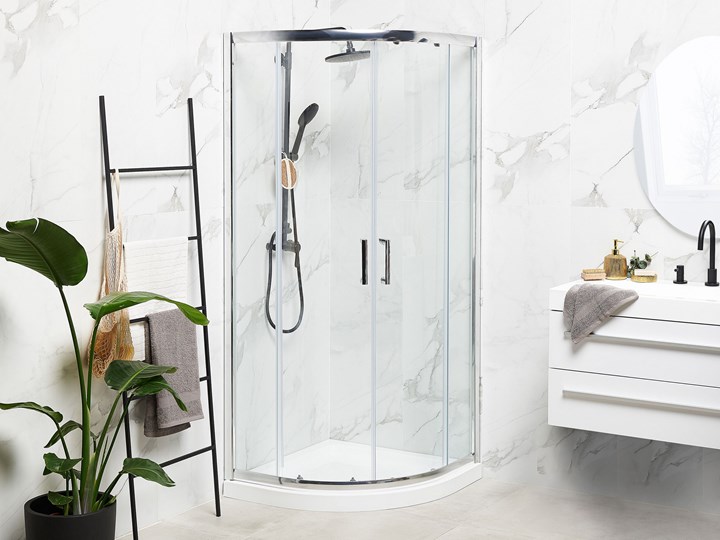 Beliani Kabina prysznicowa srebrna szkło hartowane aluminum podwójne drzwi półokrągłe 80x80x185cm nowoczesny design Narożna Kategoria Kabiny prysznicowe