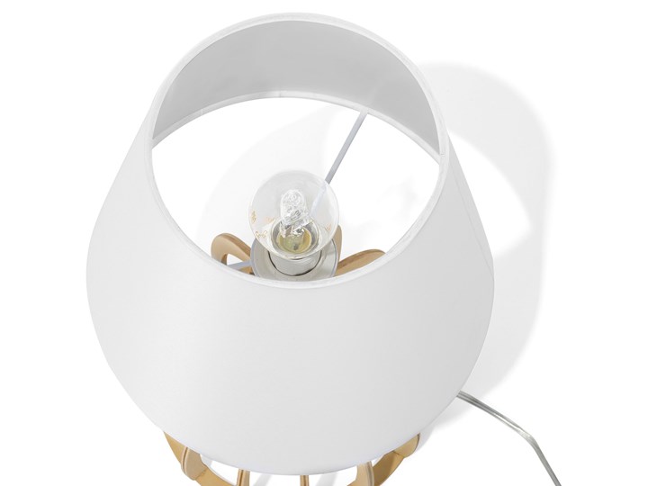 Beliani Lampa stołowa biała jasne drewno 36 cm okrągły abażur ażurowa nowoczesna Lampa nocna Lampa z abażurem Kolor Biały