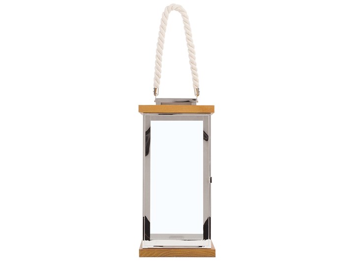 Beliani Lampion srebrny jasne drewno metalowy 41 cm boki ze szkła uchwyt nowoczesny Stal Szkło Kategoria Świeczniki i świece