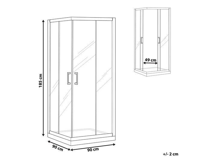 Beliani Kabina prysznicowa srebrna szkło hartowane aluminum podwójne drzwi 80x90x185cm nowoczesny design Kwadratowa Narożna Kategoria Kabiny prysznicowe