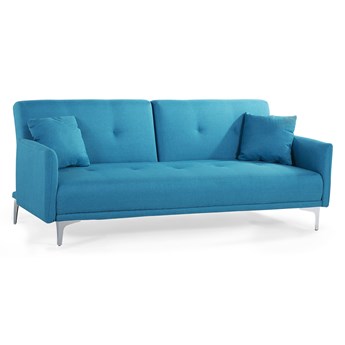 Beliani Sofa rozkładana niebieska tapicerowana pikowana kanapa do salonu pokoju morska z funkcją spania metalowe srebrne nogi