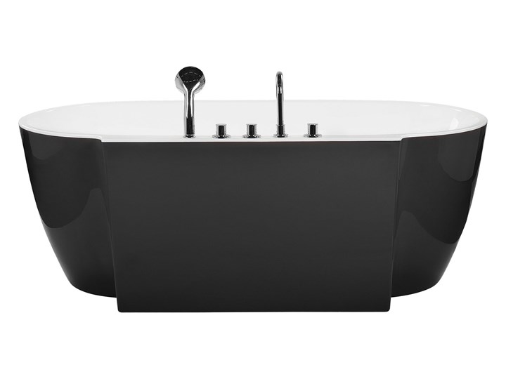 Beliani Wanna wolnostojąca czarna akrylowa 170 x 80 cm system owalna minimalistyczny design Wolnostojące Długość 170 cm Kolor Czarny Kategoria Wanny