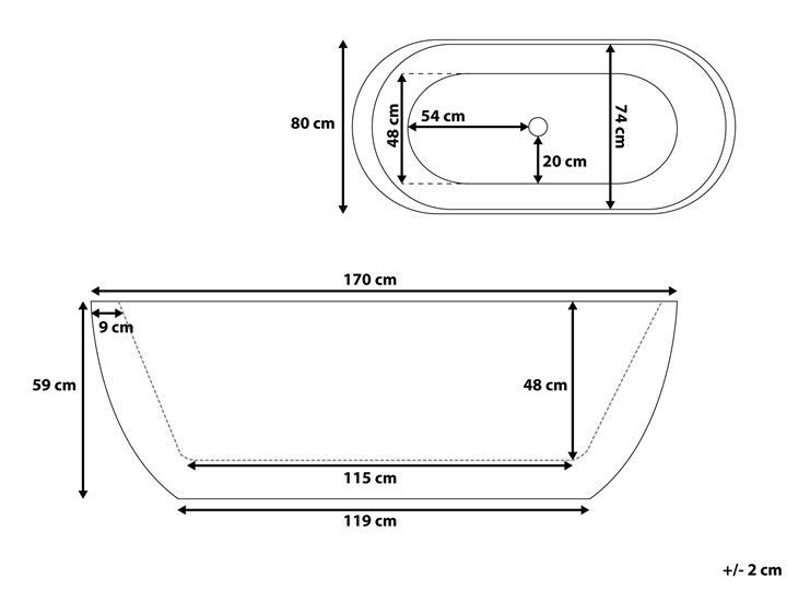 Beliani Wanna wolnostojąca biała akrylowa 170 x 80 cm system przelewowy owalna retro Wolnostojące Długość 170 cm Kolor Biały Kategoria Wanny