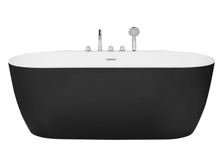 Beliani Wanna wolnostojąca czarna akrylowa 170 x 80 cm system owalna minimalistyczny design Długość 170 cm Kolor Czarny Wolnostojące Kategoria Wanny