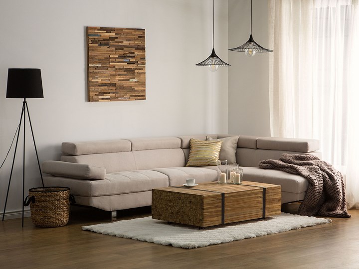 Beliani Narożnik lewostronny beżowy tapicerowany 5 osobowa sofa z regulowanymi zagłówkami Lewostronne Nóżki Na nóżkach