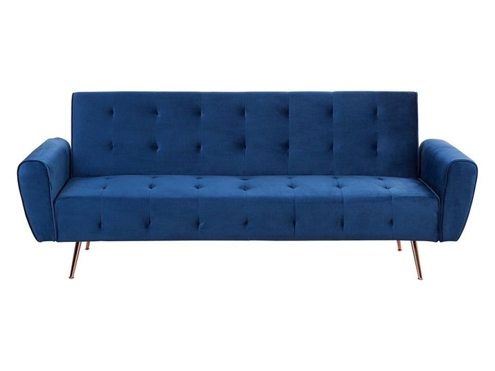 Beliani Sofa rozkładana niebieska 3-osobowa pikowana chromowane miedziane nogi styl retro Stała konstrukcja Styl Vintage