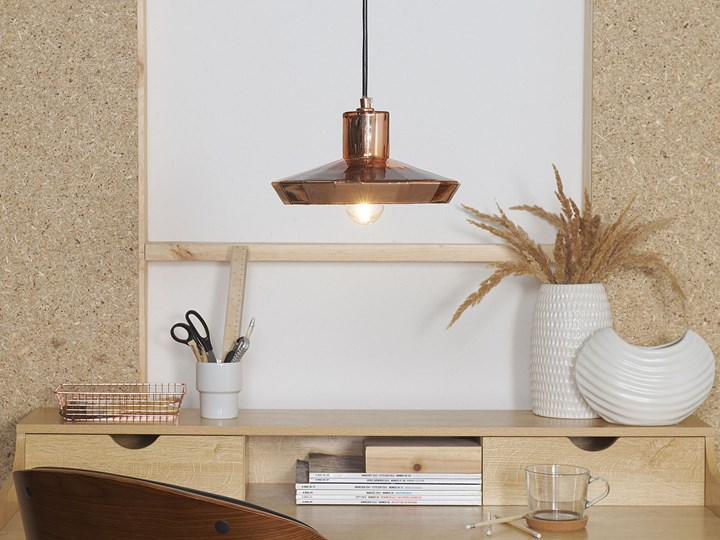 Beliani Lampa wisząca sufitowa miedziana szklana styl industrialny regulowana długość Lampa z kloszem Pomieszczenie Salon Metal Szkło Lampa inspirowana Stal Kolor Brązowy