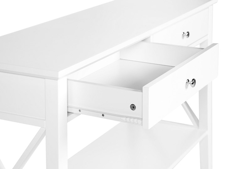 Beliani Konsola biała matowa 2 szuflady półka 80 x 100 cm styl skandynawski Płyta MDF Z szufladą Wysokość 80 cm Z półką Kolor Biały Głębokość 35 cm Pomieszczenie Przedpokój