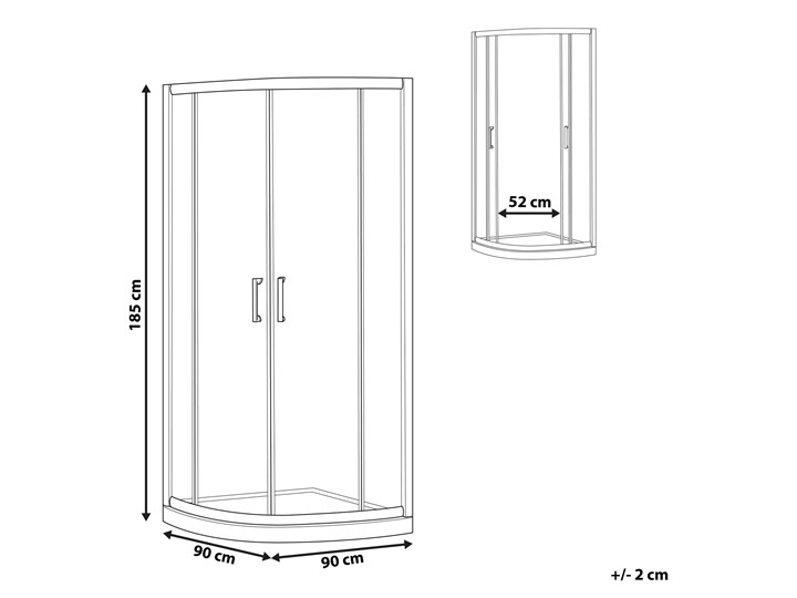 Beliani Kabina prysznicowa srebrna szkło hartowane aluminium podwójne drzwi półokrągłe 90x90x185cm nowoczesny design Szerokość 90 cm Wysokość 185 cm Kategoria Kabiny prysznicowe Narożna Rodzaj drzwi Rozsuwane