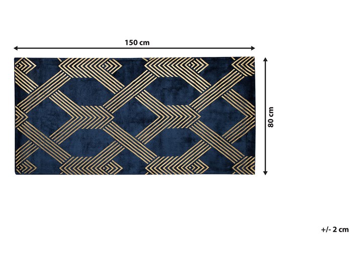 Beliani Dywan niebieski ze złotym geometrycznym wzorem wiskoza z bawełną 80 x 150 cm styl nowoczesny glamour Prostokątny 160x230 cm 80x150 cm Dywany Pomieszczenie Sypialnia