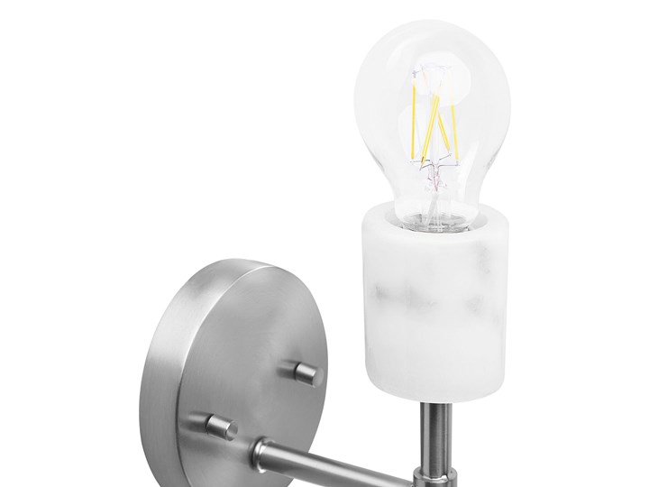 Beliani Zestaw 2 kinkietów srebrny metalowy 14 cm odkryta żarówka marmurowa wstawka minimalistyczny Styl Industrialny
