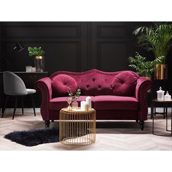 Beliani Sofa czerwona welurowa 2 osobowa kanapa aksamitna pikowana glamour z okrągłymi poduszkami