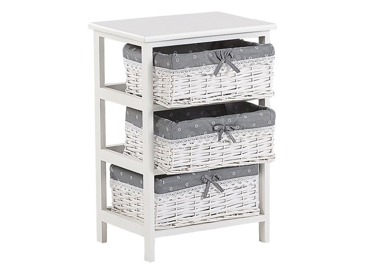 Beliani Szafka biało drewno MDF 58 x 40 cm szuflada i dwa plecione wiklinowe kosze z szarą wyściółką stolik nocny do sypialni pokoju dziecięcego Płyta laminowana Pomieszczenie Sypialnia Płyta MDF Pomieszczenie Pokój przedszkolaka