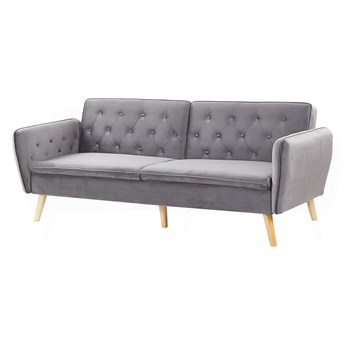 Beliani Sofa rozkładana szara welurowa tapicerowana kanapa z funkcją spania dekoracyjne guziki nowoczesny styl
