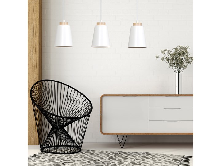 SELSEY Lampa wisząca Montieri biała x3 Metal Drewno Stal Lampa z kloszem Pomieszczenie Salon