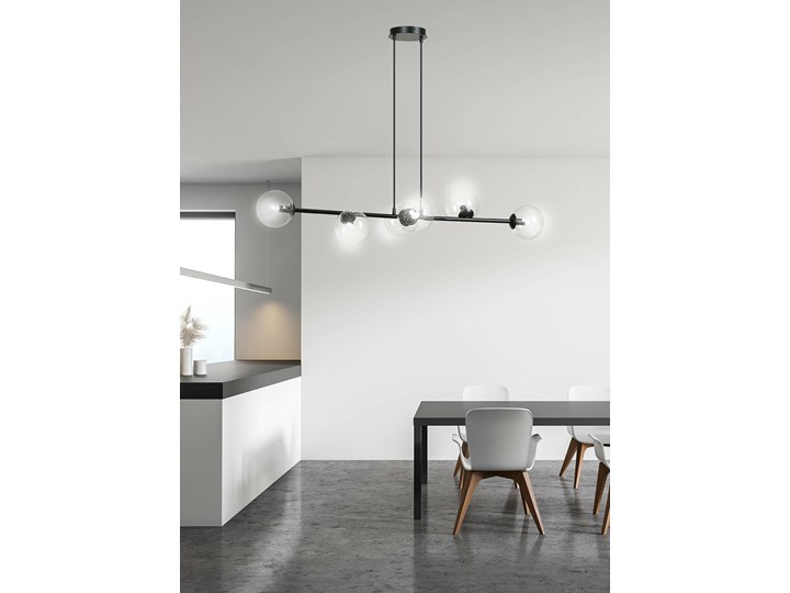 SELSEY Lampa wisząca Sulmona czarna z transparentnymi kloszami x6 Szkło Metal Lampa z kloszem Pomieszczenie Salon Stal Pomieszczenie Sypialnia