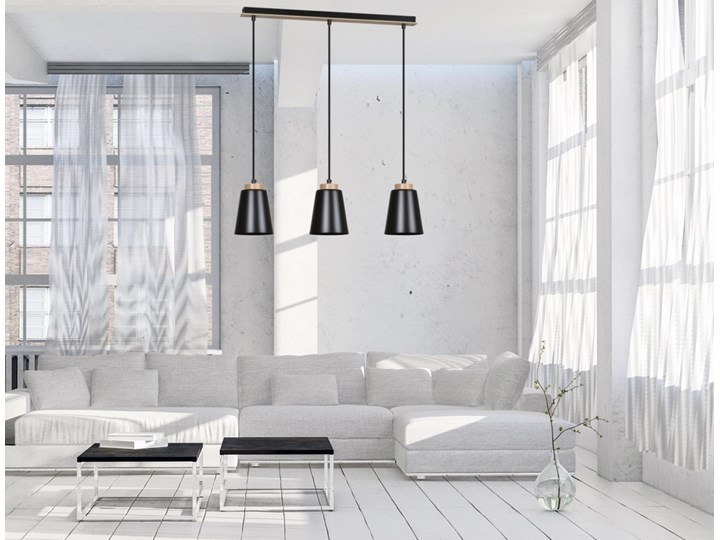 SELSEY Lampa wisząca Montieri czarna x3 Metal Styl Skandynawski Lampa z kloszem Stal Drewno Kolor Czarny