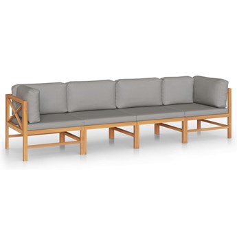vidaXL 4-os. sofa ogrodowa z szarymi poduszkami, lite drewno tekowe