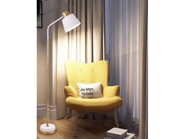 LAMPA STOJĄCA PODŁOGOWA MOSIĘŻNA ARDINI BIAŁA LUMINA DECO Lampa z abażurem Metal Lampa z regulacją wysokości Mosiądz Lampa z kloszem Styl Tradycyjny