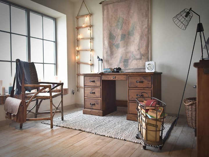 Biurko drewniane sosnowe woskowane Rustyk Kolor Brązowy Głębokość 152 cm Biurko tradycyjne Drewno Sosna Szerokość 152 cm Styl Vintage